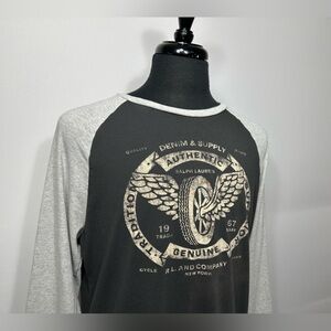 Denim & Supply Ralph Lauren Men's L Wing Wheel Long Sleeve Raglan Shirt polo